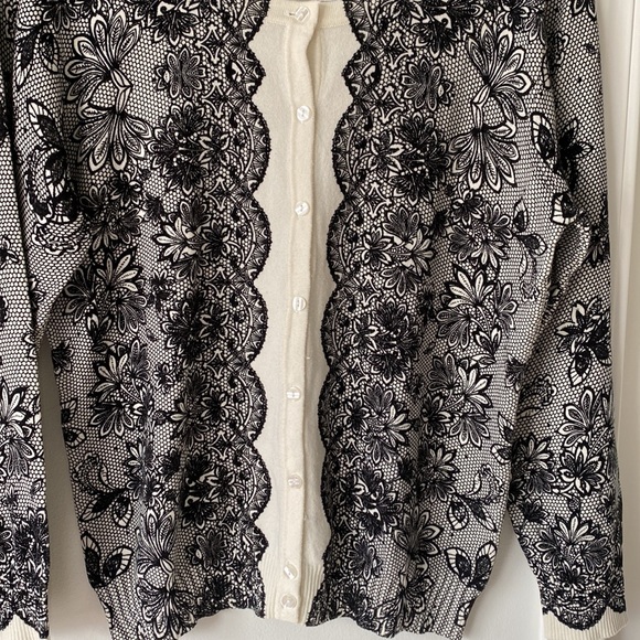 Top Knits - Black & White Floral Lace Pattern Button Up Cardigan - Picture 2 of 5